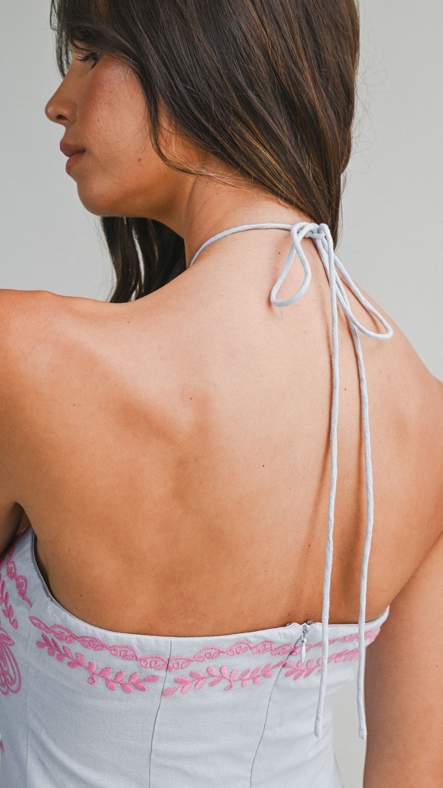 NEELEY EMBROIDERED HALTER NECK DRESS