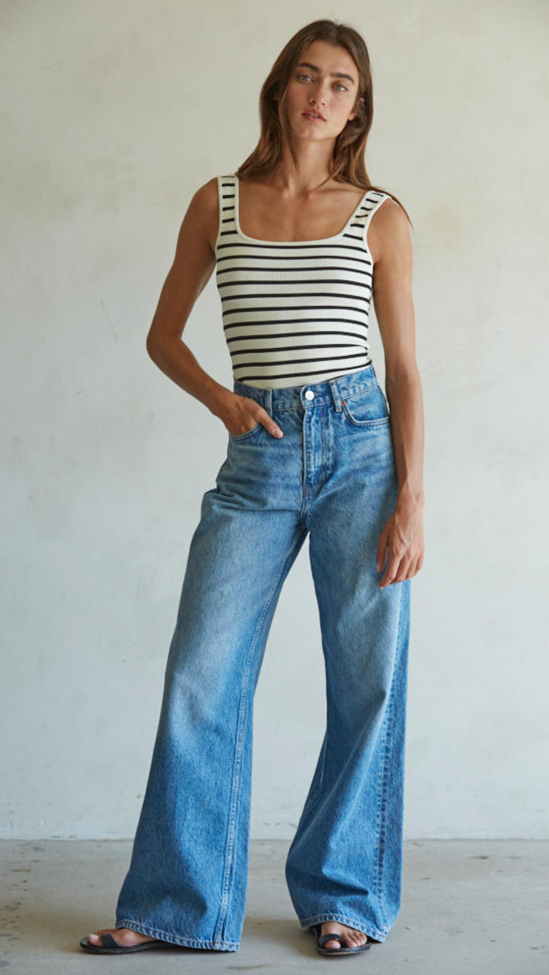 STRIPPED RIBBED BODYSUIT
