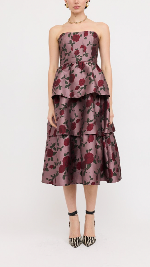 ROSE RUFFLE MIDI DRESS