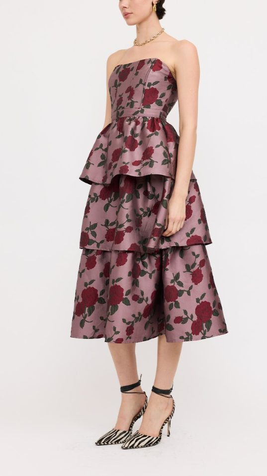 ROSE RUFFLE MIDI DRESS