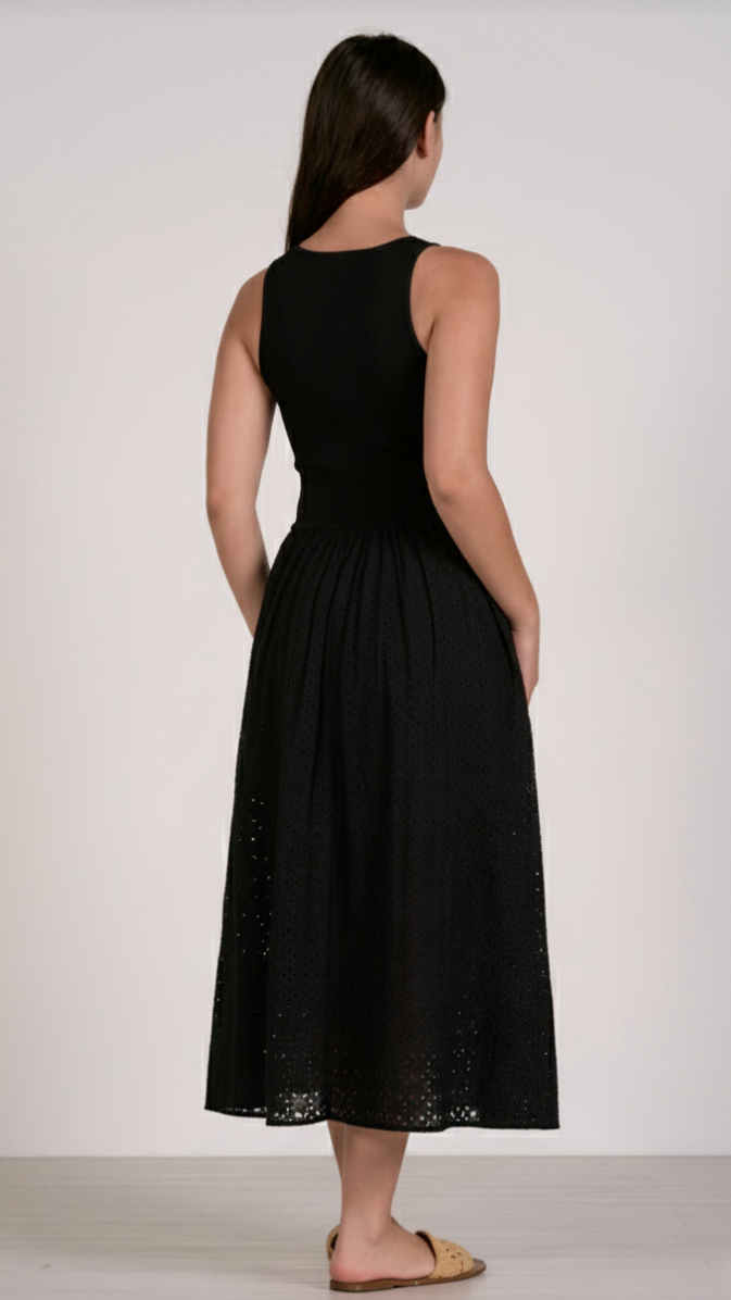 ALVIA BLACK EYELET DRESS