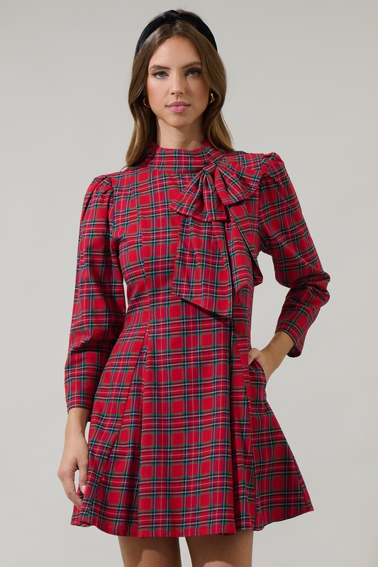 ARVADA PLAID PADMA BOW DRESS