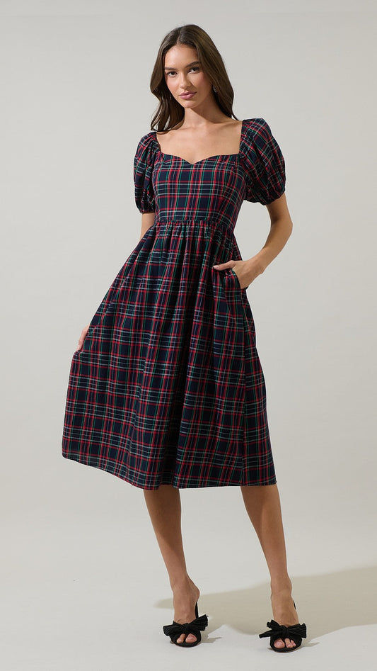 ARVADA PLAID MIDI DRESS
