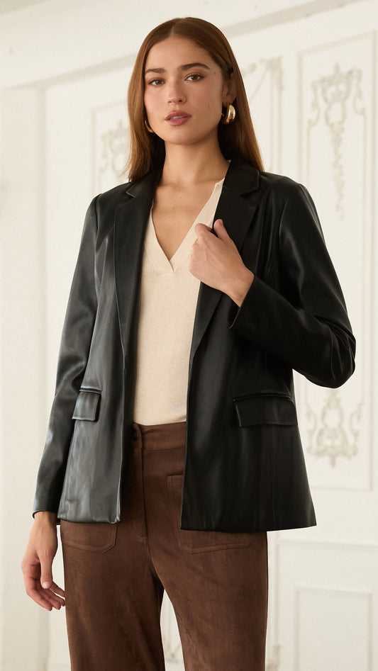 FAUX LEATHER BLAZER