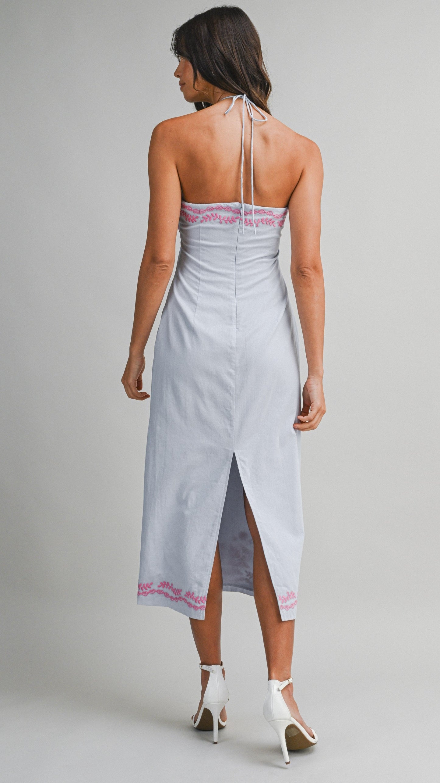 NEELEY EMBROIDERED HALTER NECK DRESS