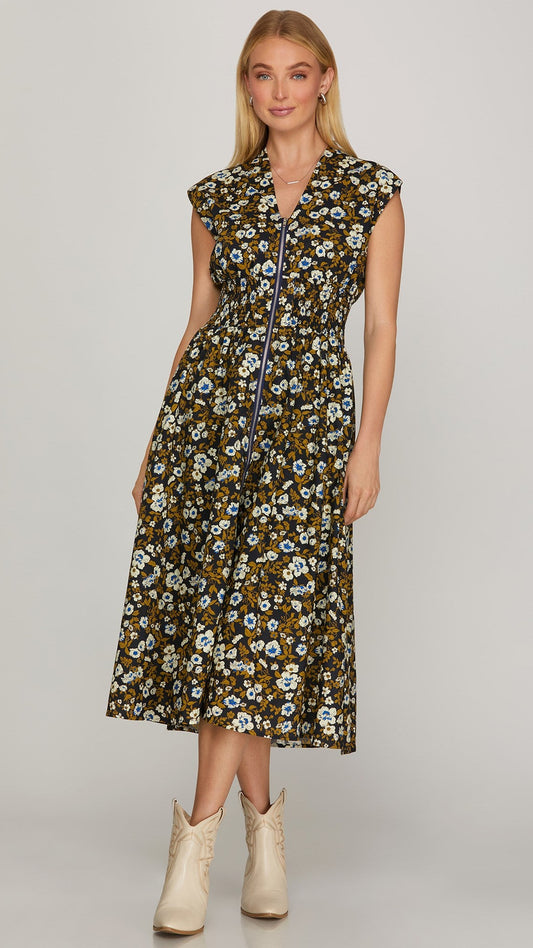 DAPHNE ZIP UP MIDI DRESS