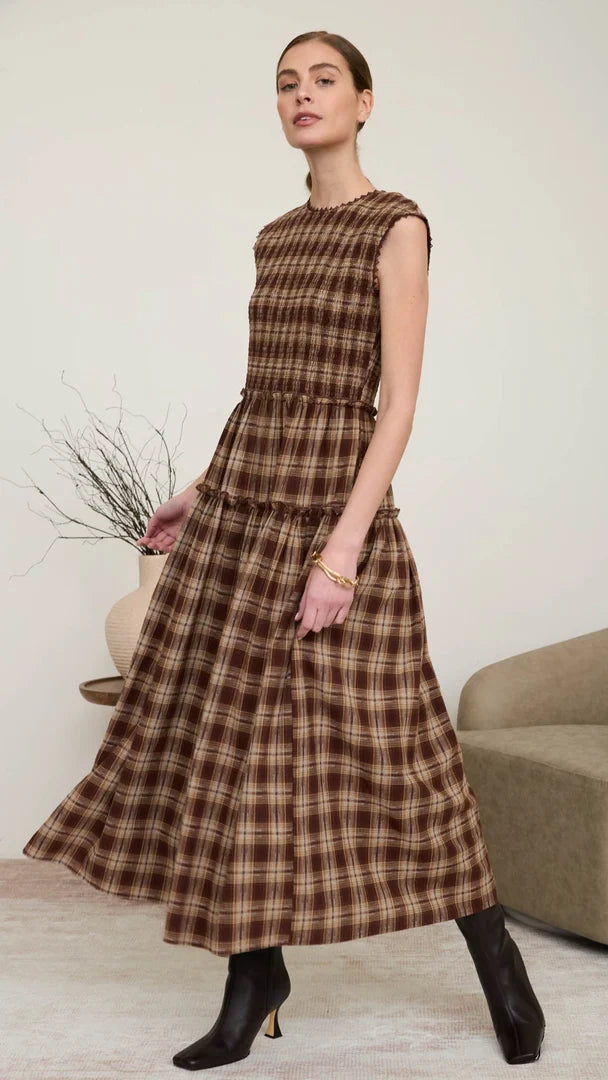 SALLY PLAID SMOCKED DRESS