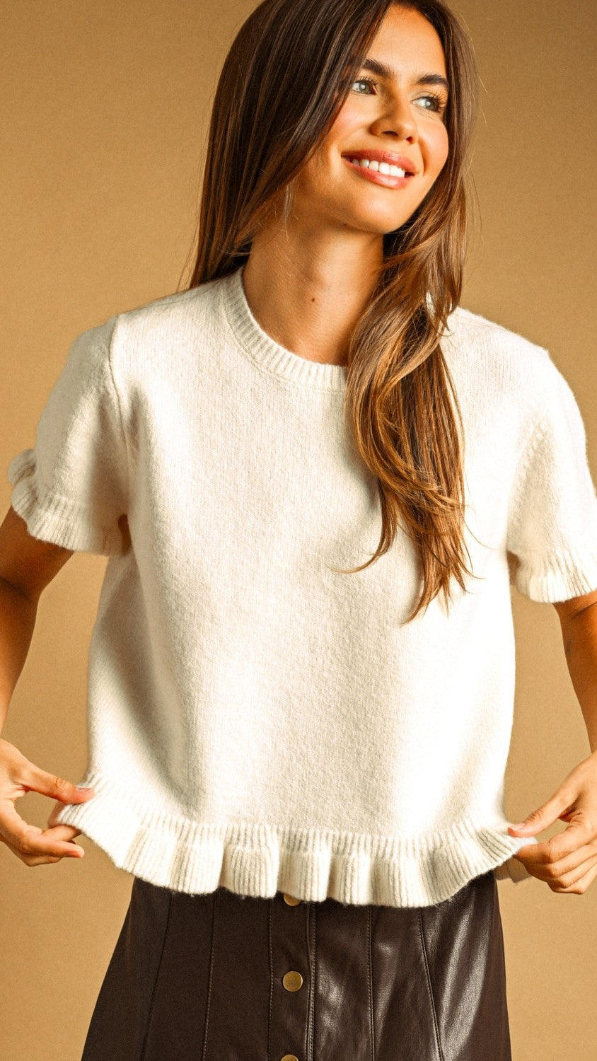 LENA RUFFLE HEM SWEATER