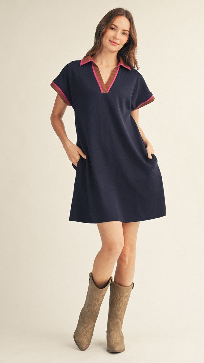 JUDIE STRIPE COLLARED DRESS