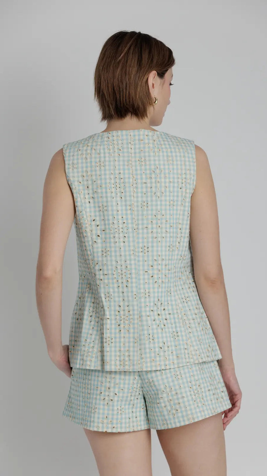 ICELY GINGHAM EYELET VEST