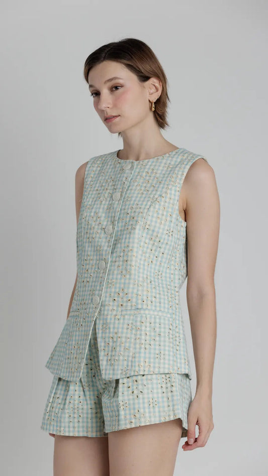 ICELY GINGHAM EYELET VEST