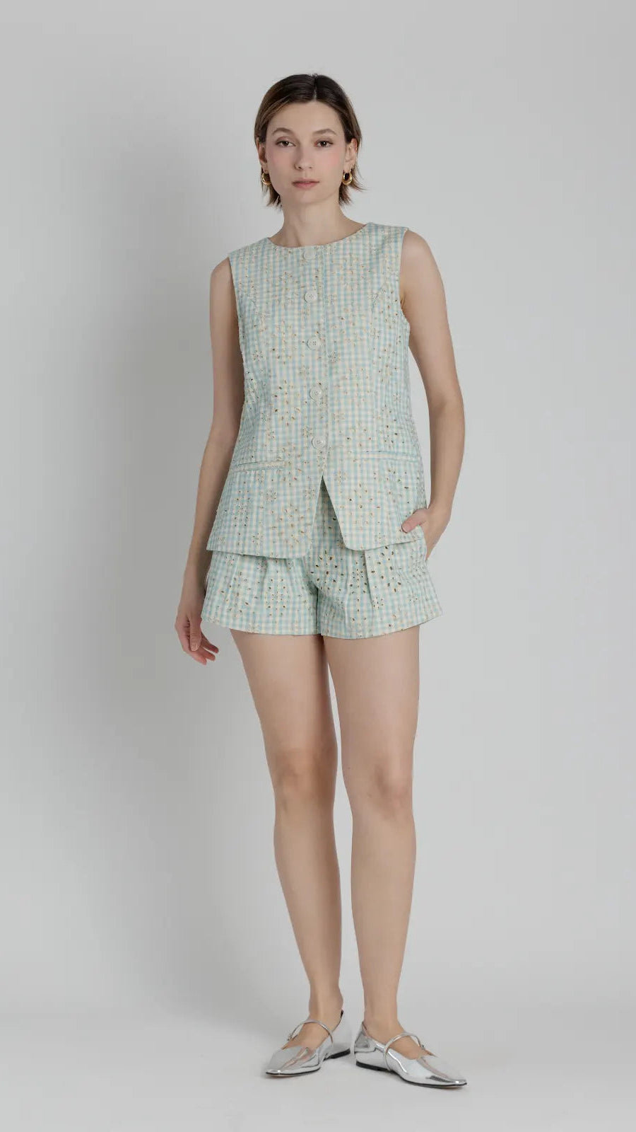 ICELY GINGHAM EYELET SHORTS