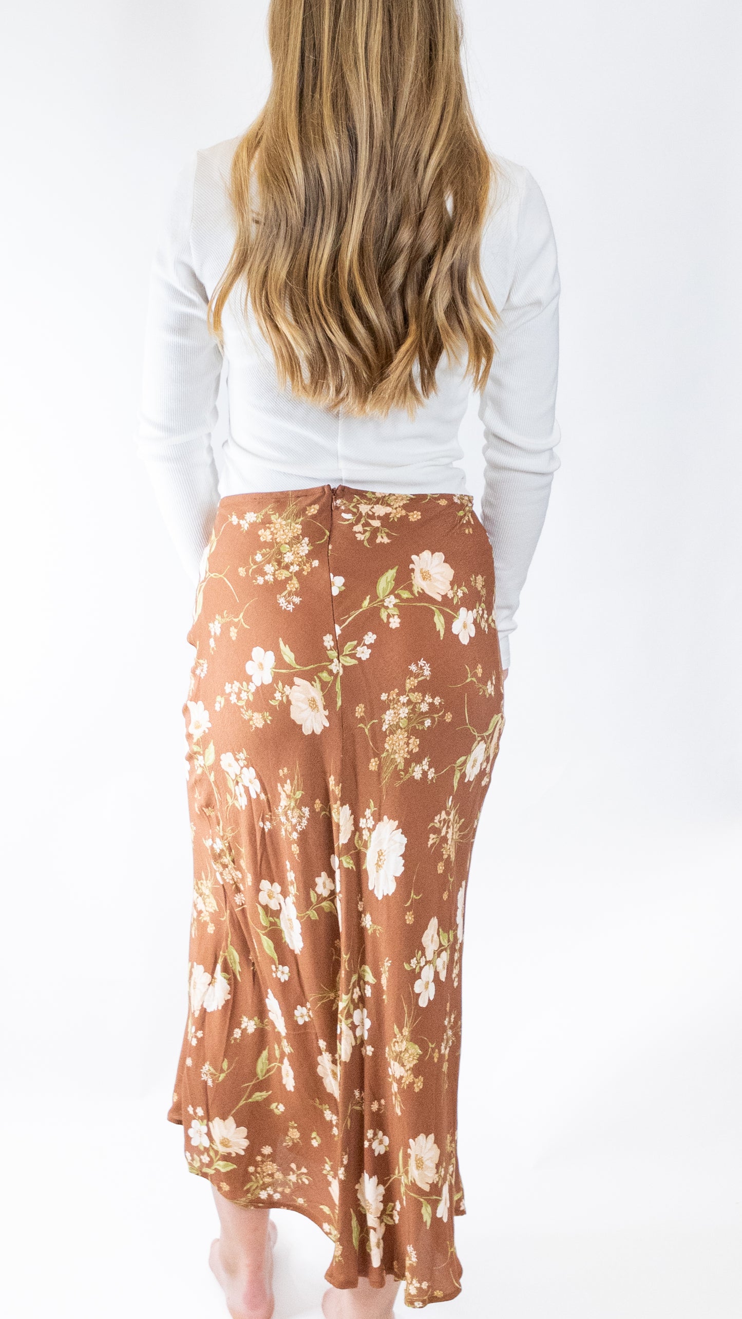 FLORAL HIGH WAIST MIDI SKIRT