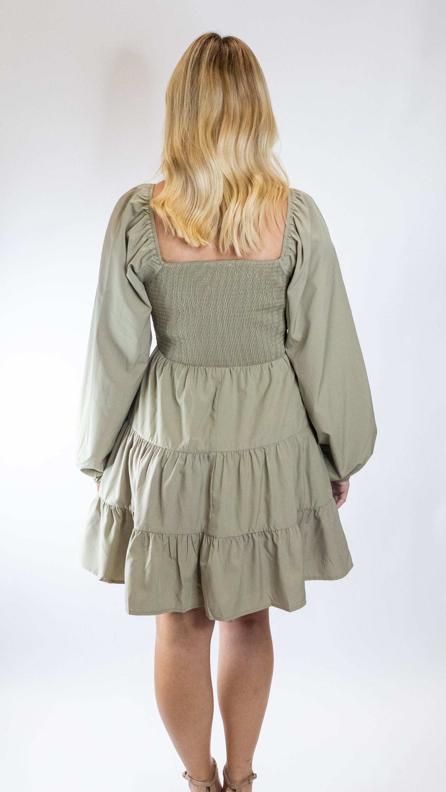 OLIVE SMOCKED DRESS