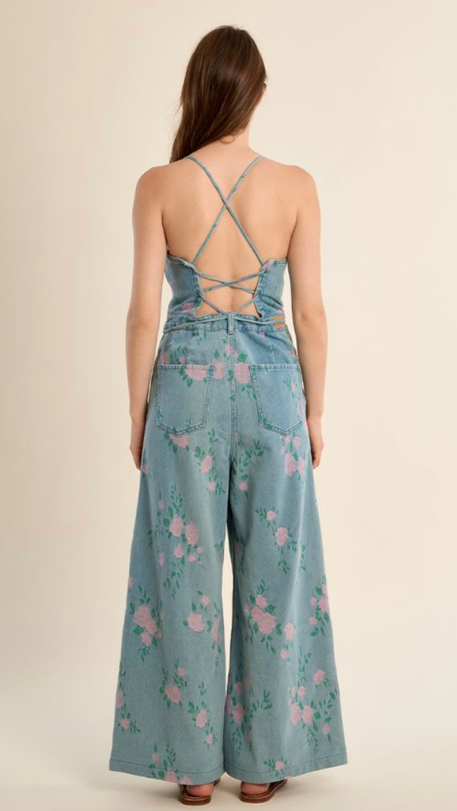 NINA FLORAL DENIM JUMPSUIT