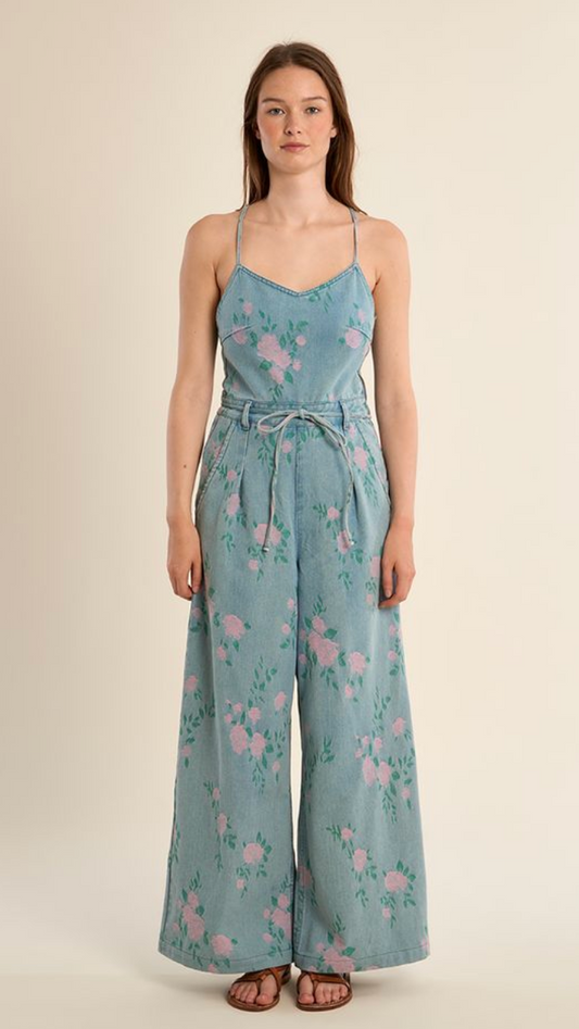 NINA FLORAL DENIM JUMPSUIT