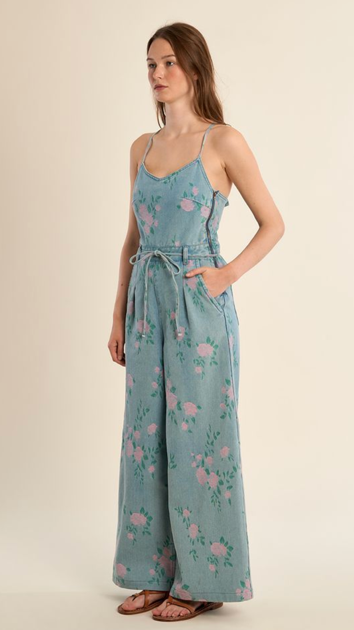 NINA FLORAL DENIM JUMPSUIT