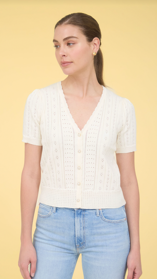 SHORT SLEEVE BUTTON  SWEATER