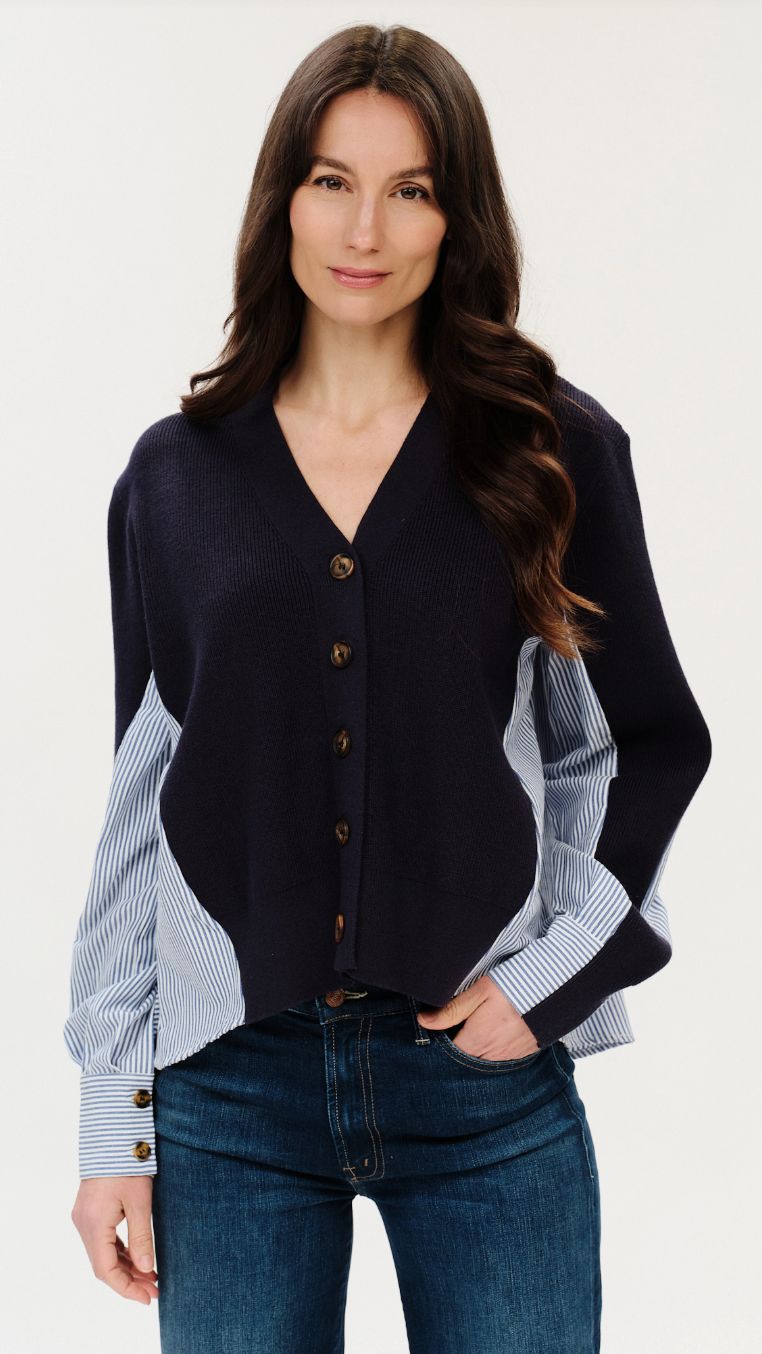 ZARI MIXED MEDIA POPLIN SWEATER