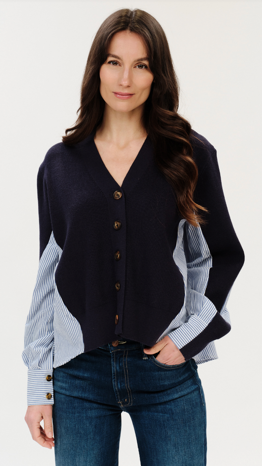 ZARI MIXED MEDIA POPLIN SWEATER