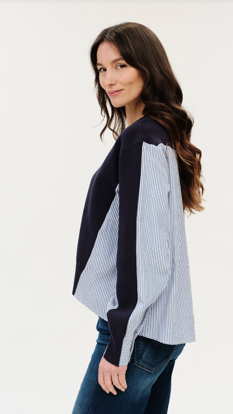 ZARI MIXED MEDIA POPLIN SWEATER