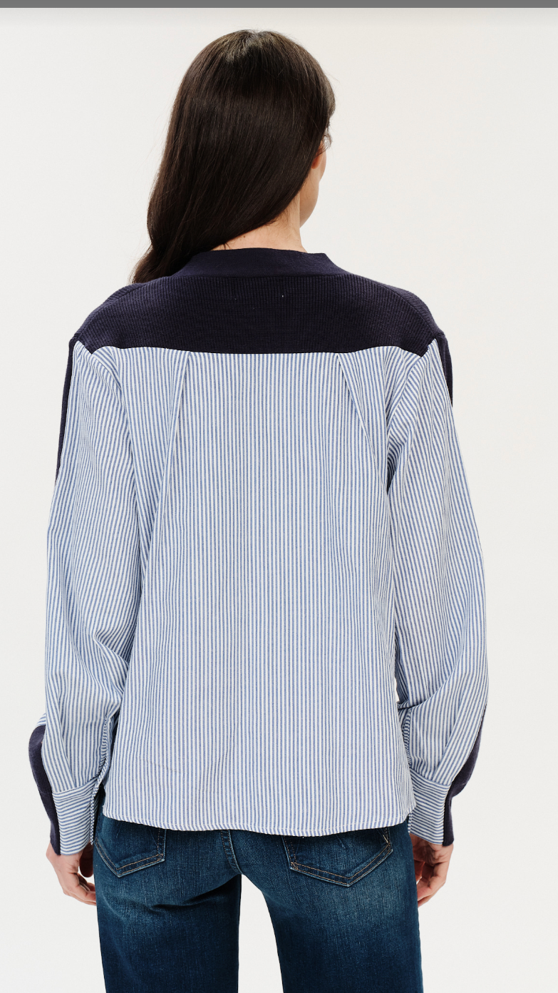 ZARI MIXED MEDIA POPLIN SWEATER