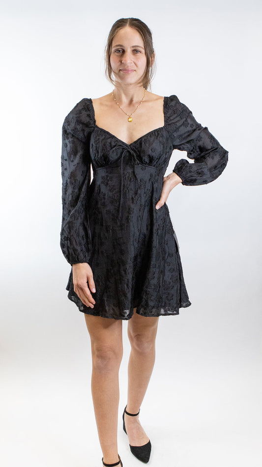 ANGEL LOOKS BLACK BURNOUT BABYDOLL DRESS